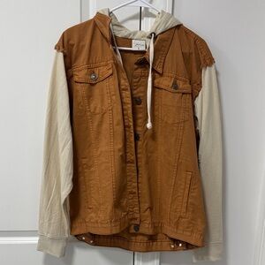 Sew In Love Brown Jean Jacket with Cream Sleeves